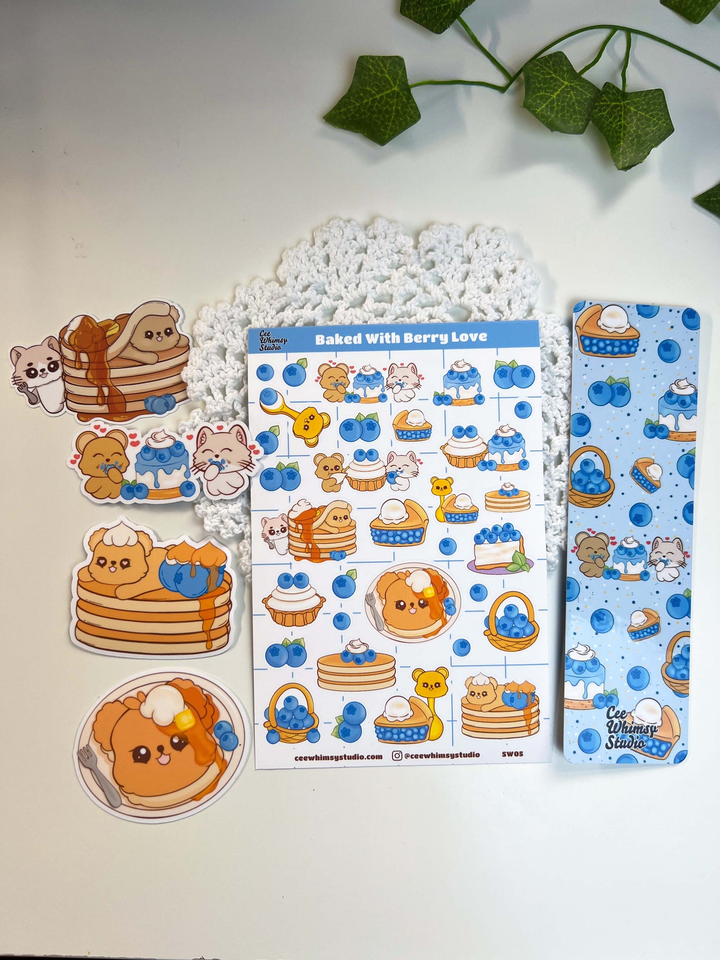 Blueberry dessert sticker sheet for journal, bookmark, waterproof stickers