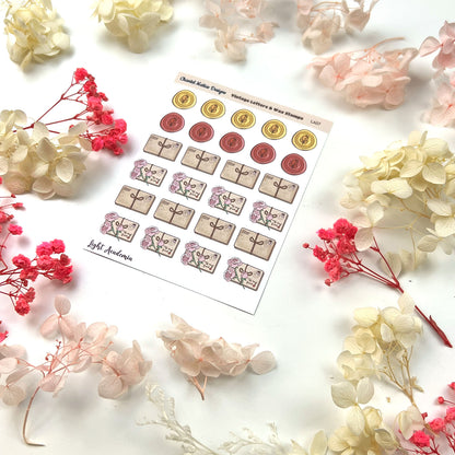 Vintage Letters & Wax Seal Planner Sticker Sheet | Light Academia Decorative Stickers for Journals