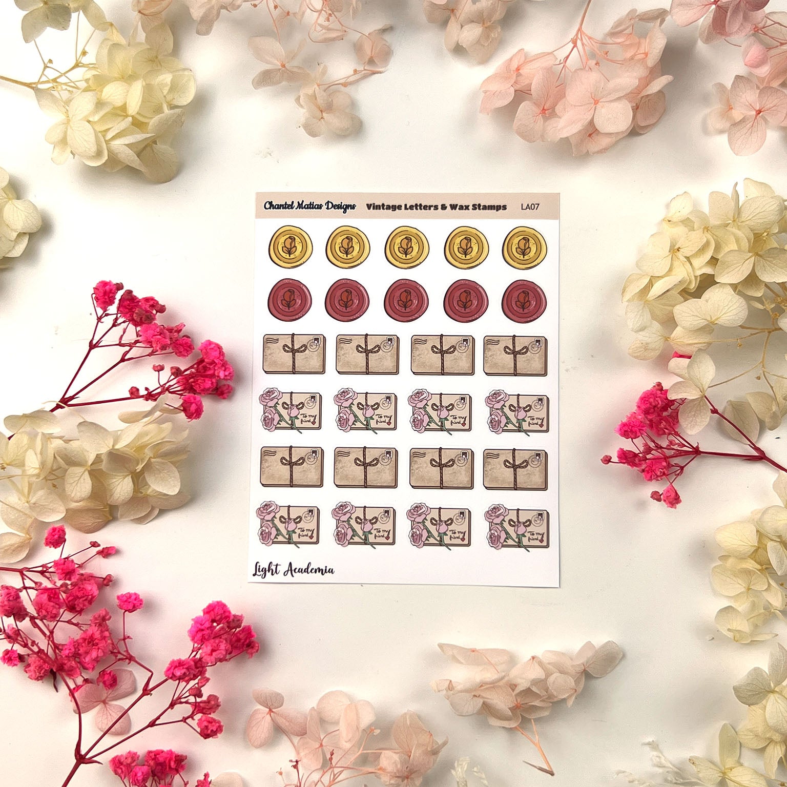 Vintage Letters & Wax Seal Planner Sticker Sheet | Light Academia Decorative Stickers for Journals