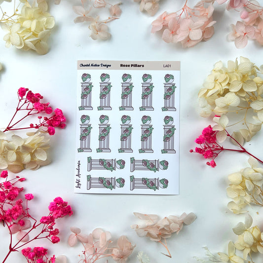 Rose Pillar Planner Sticker Sheet - Light Academia Bullet Journal Stickers for Vintage Aesthetic Planners