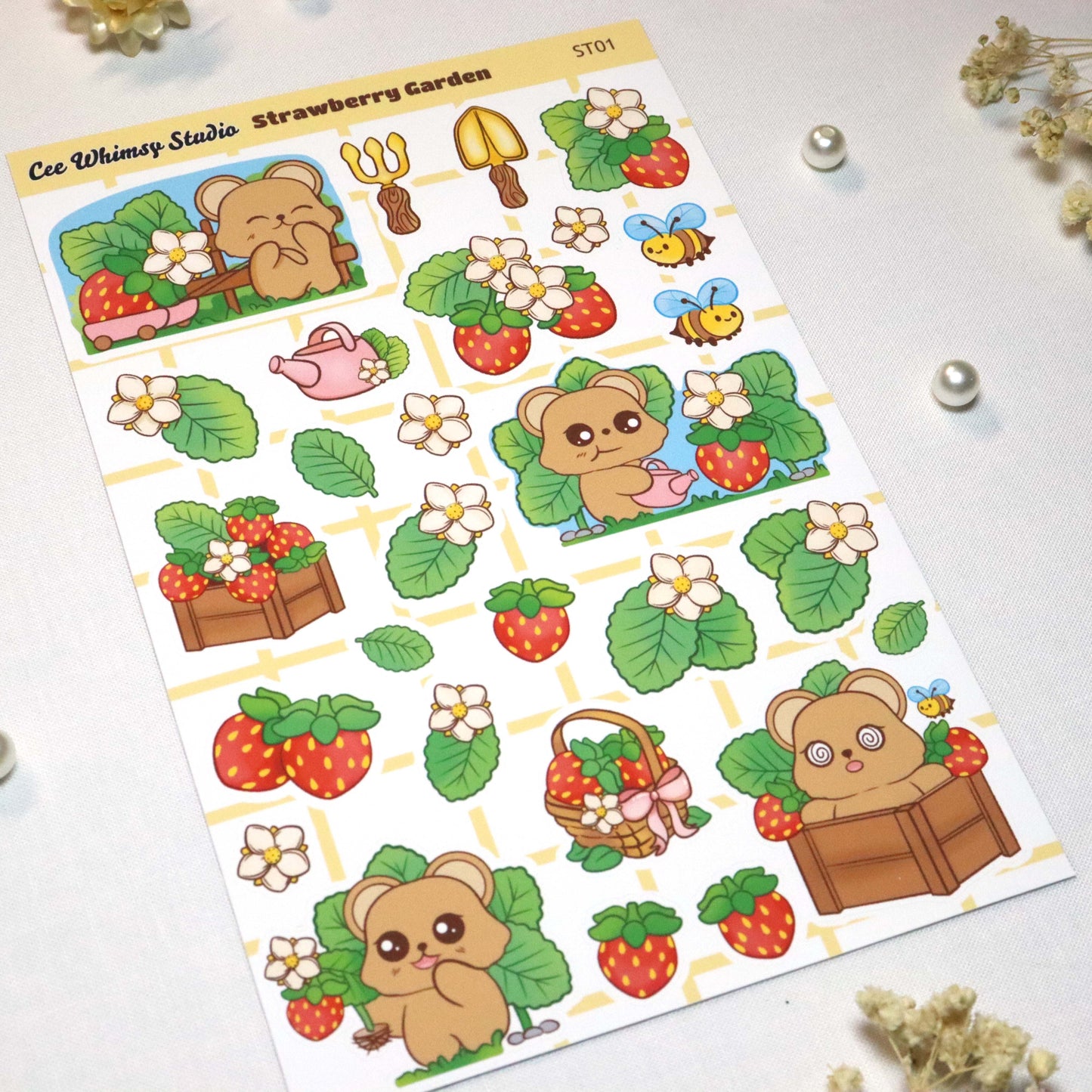 Cute strawberry and garden themed planner and journaling sticker sheet