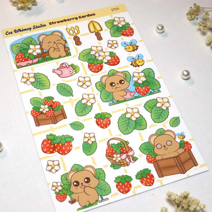 Cute strawberry and garden themed planner and journaling sticker sheet