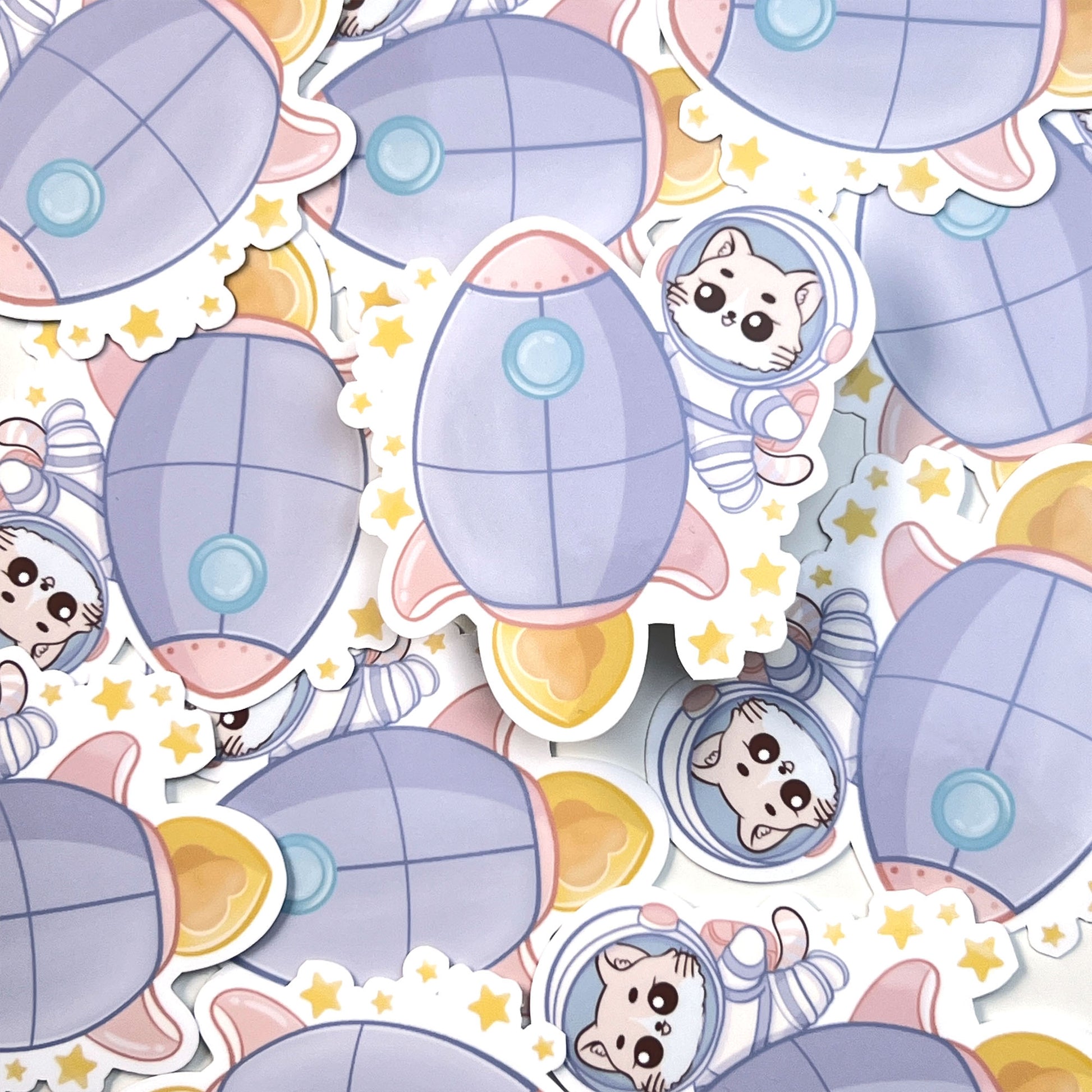 Space Cat Astronaut Sticker | Kawaii Cat and Moon Waterproof Stickers for Journals, Planners, Crafts, and Laptops